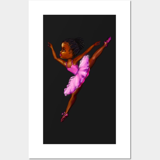 Black ballerina girl with corn rows ! beautiful  black girl with Afro hair and dark brown skin wearing a pink tutu.Hair love ! Wall Art by Artonmytee